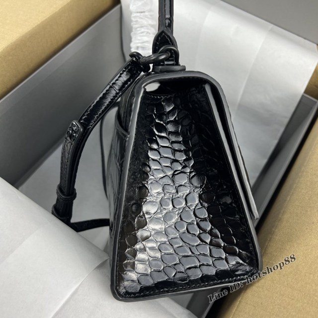 Balenciaga專櫃爆款鱷魚紋黑色黑扣中號Hourglass沙漏包 巴黎世家頂級原單手提肩背包 fyj1215